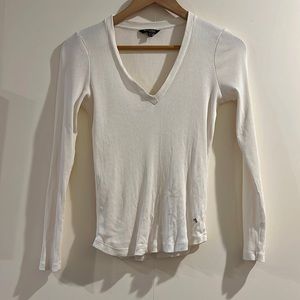 White Massimo Dutti Long Sleeve Ribbed Top